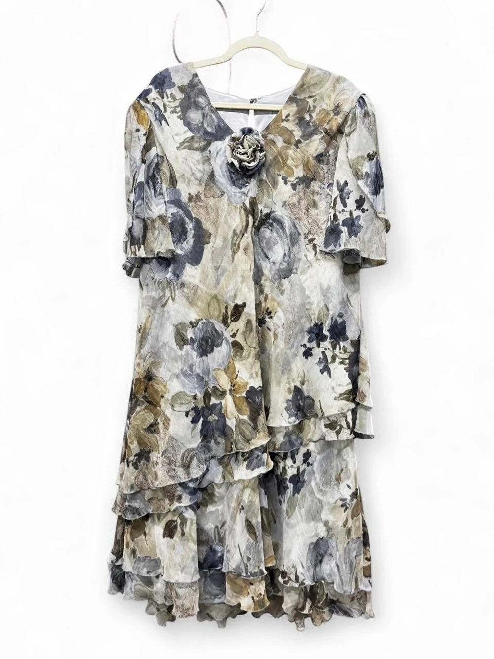 Cattiva NY Floral Ruffle Dress Gray Blue Size 22